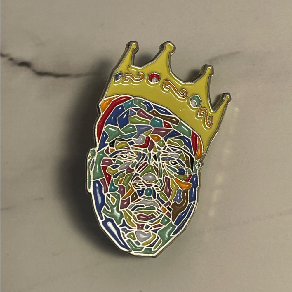 BIGGIE SMALLS RARE! Multicolor Mosaic Face Jewelry / enamel pin